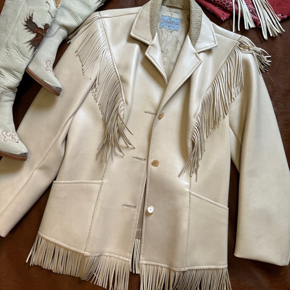 Elegant Cream Leather Fringe Jacket